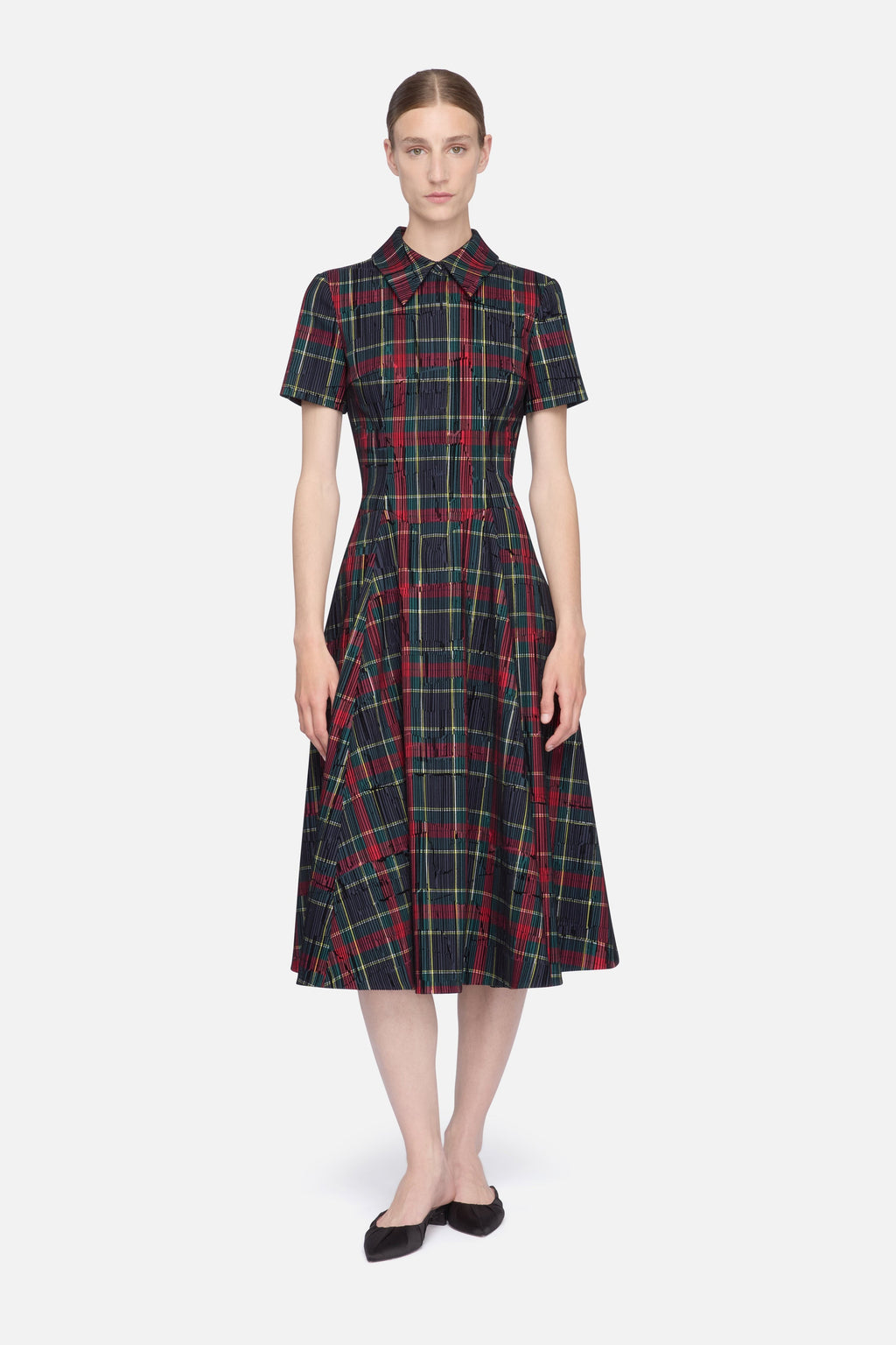 Jody Dress in Red & Green Flocked Check