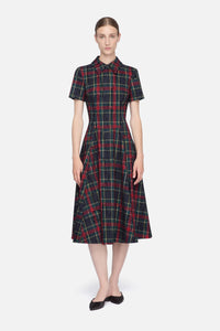 Jody Dress in Red & Green Flocked Check