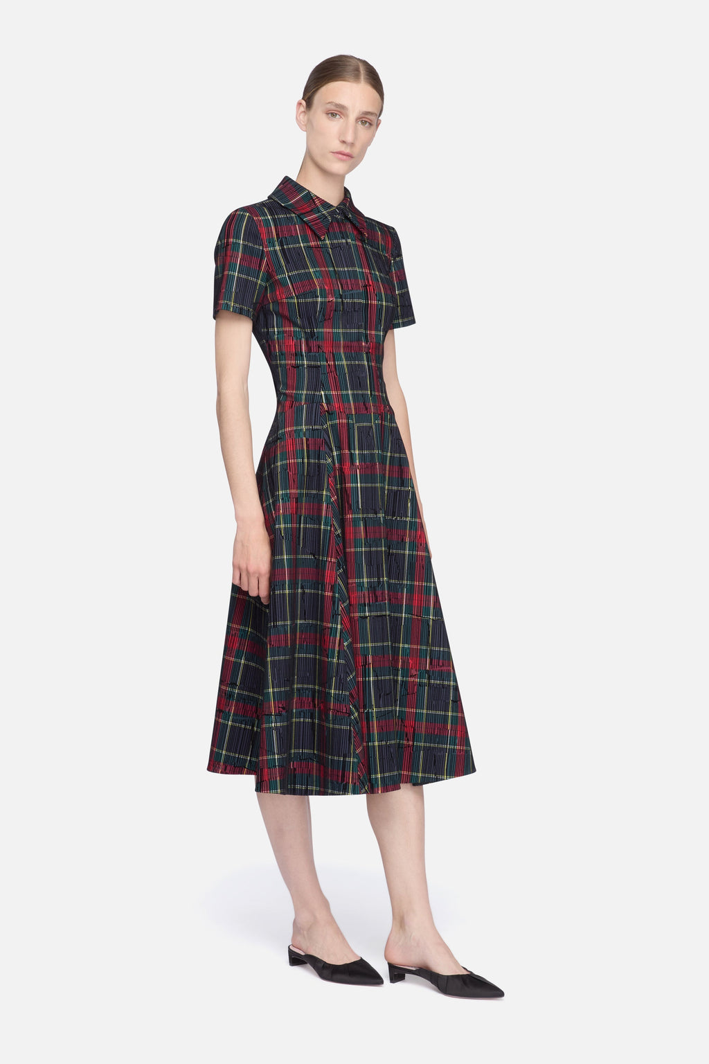 Jody Dress in Red & Green Flocked Check