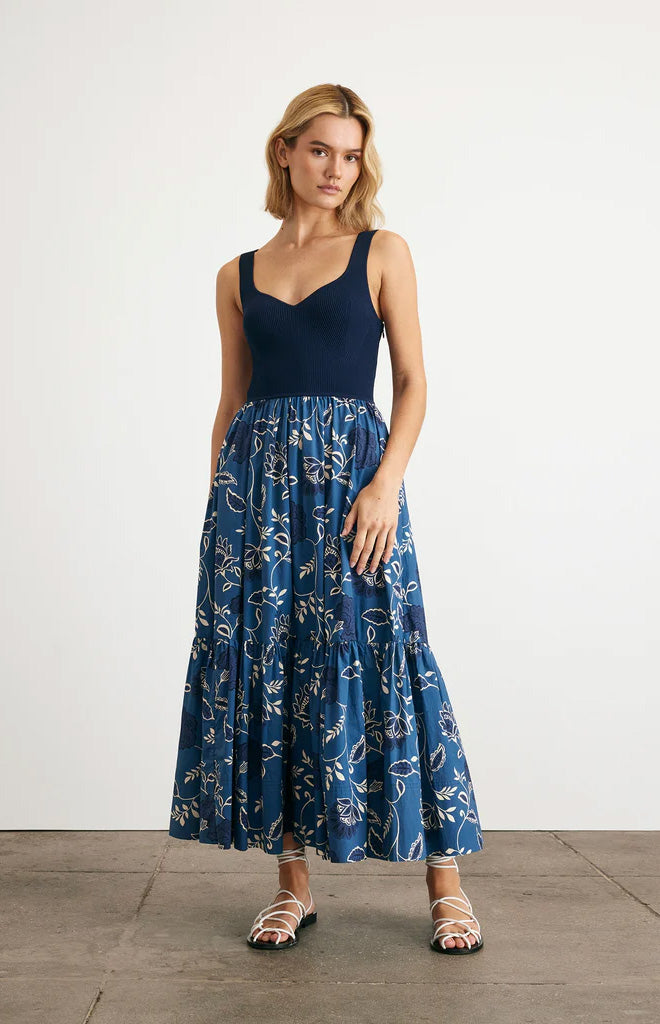 Josephina Dress in Maritime Blue, French Blue, & Cream