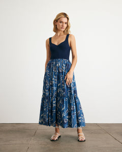 Josephina Dress in Maritime Blue, French Blue, & Cream