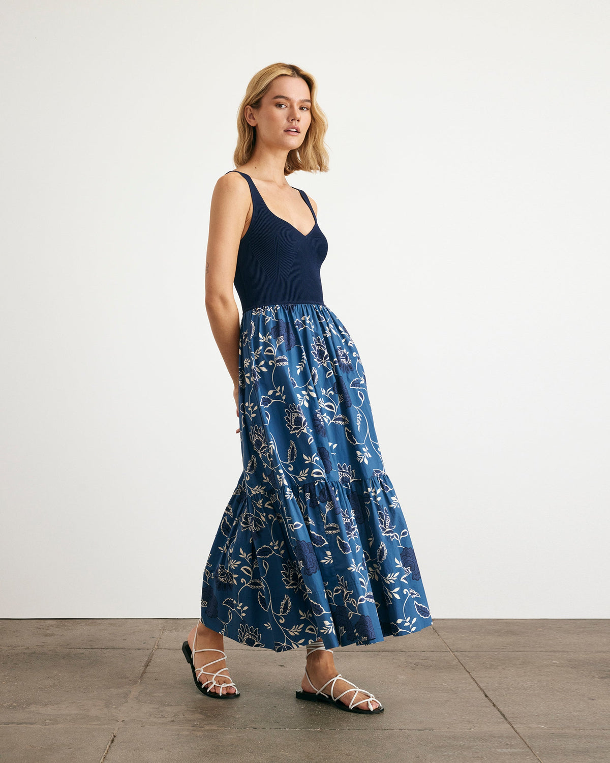 Josephina Dress in Maritime Blue, French Blue, & Cream