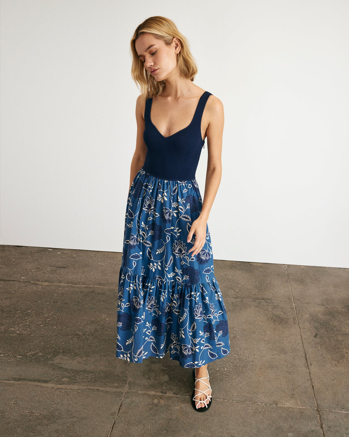 Josephina Dress in Maritime Blue, French Blue, & Cream