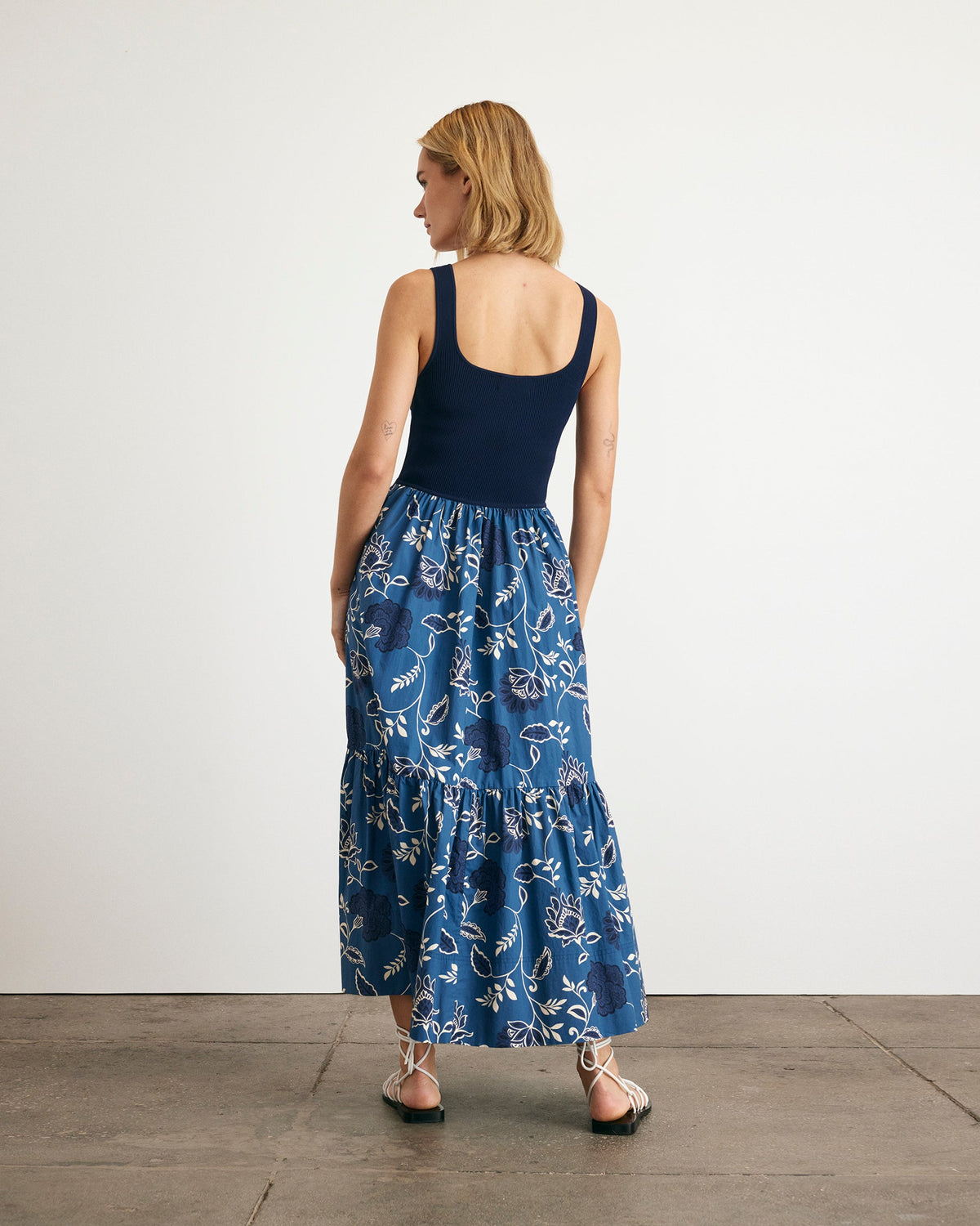 Josephina Dress in Maritime Blue, French Blue, & Cream