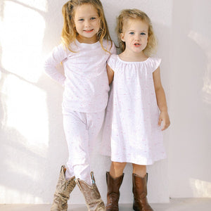 Girls in Dallas Fort-Worth Pink Pajamas & Dress with Cowboy boots