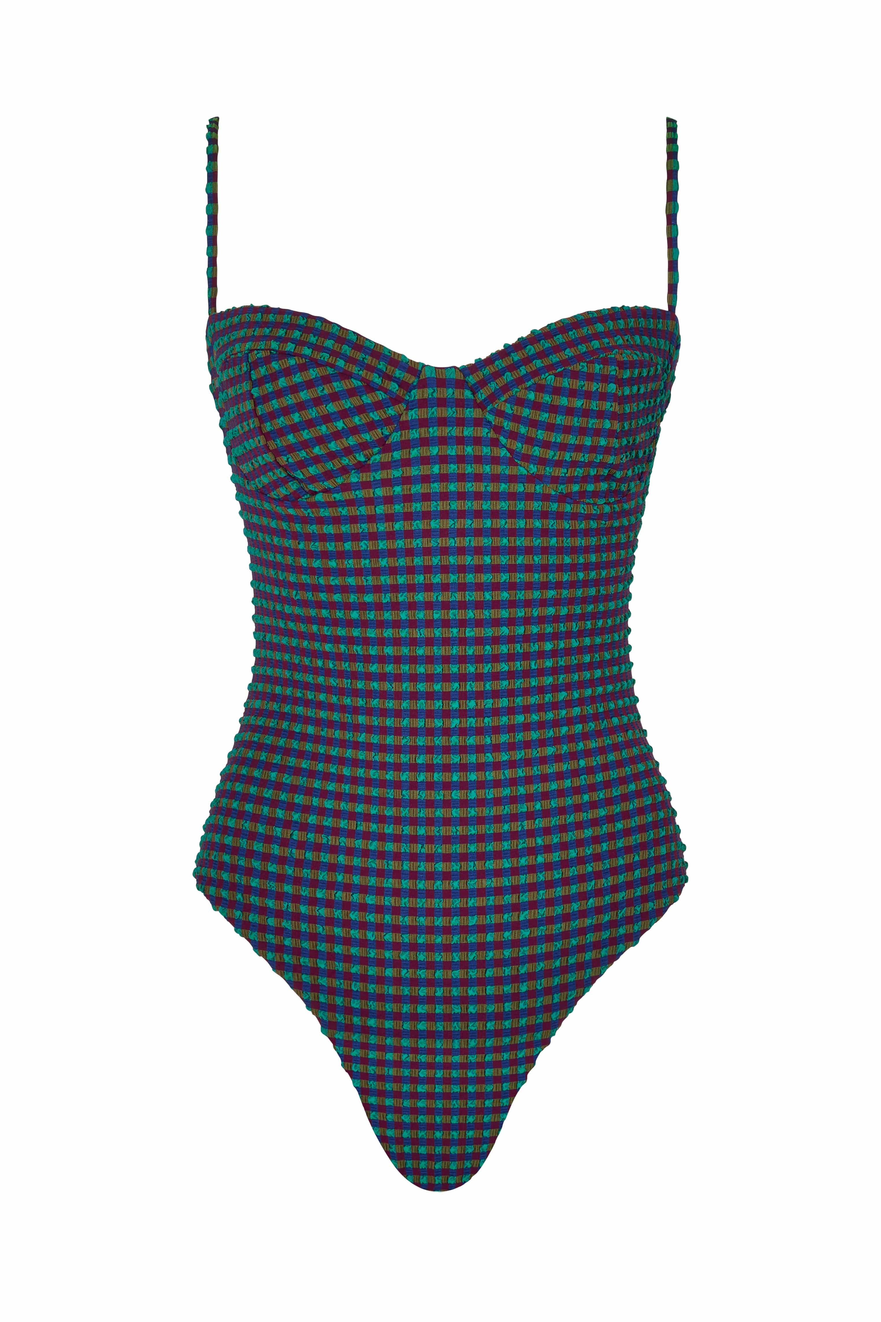 The Bowie One Piece in Eggplant Plaid
