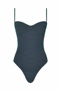 The Bowie One Piece in Eggplant Plaid