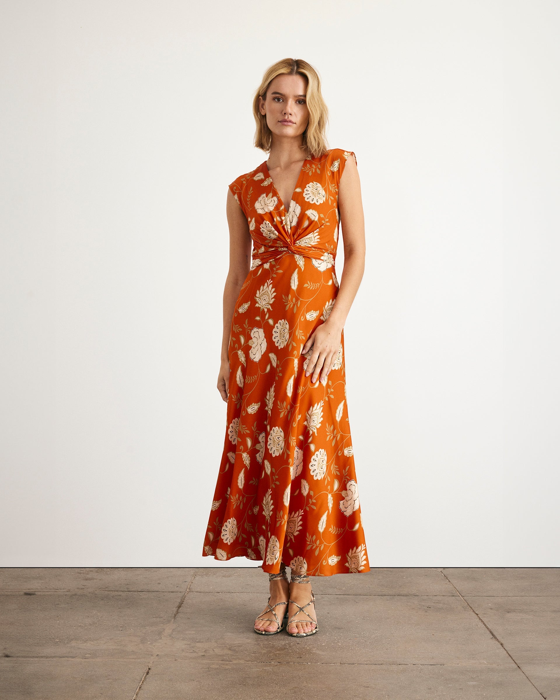 Julia Dress in Tomato, Cream, & Mocha