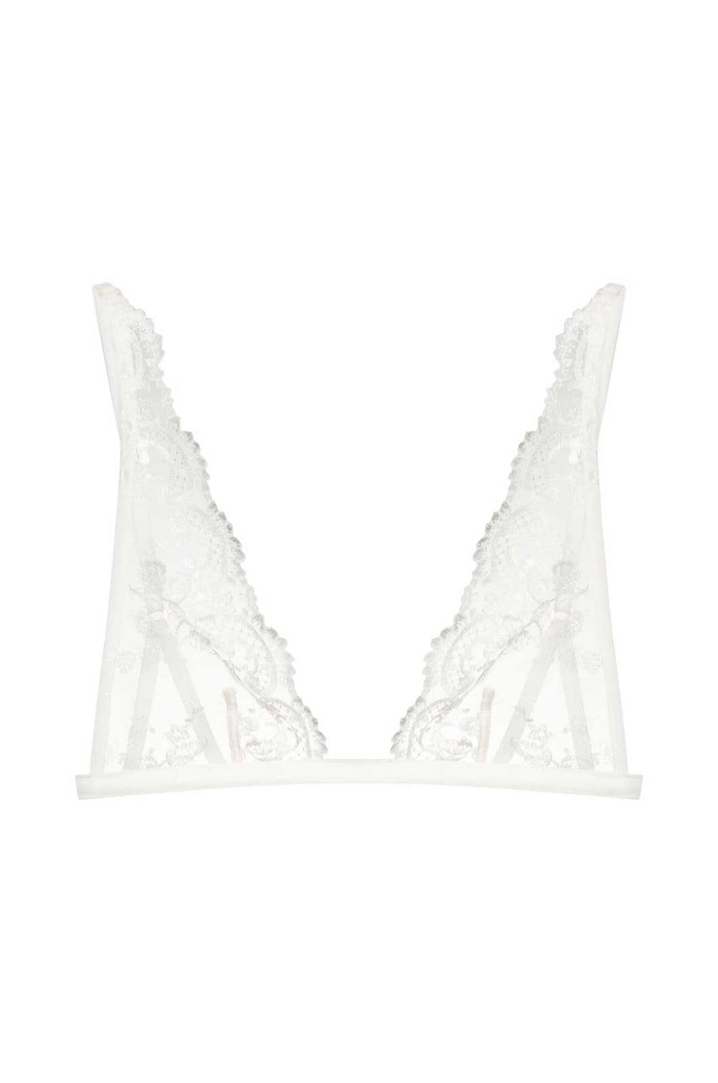 Sheer lace bralette soft bra adjustable thin straps flat lay