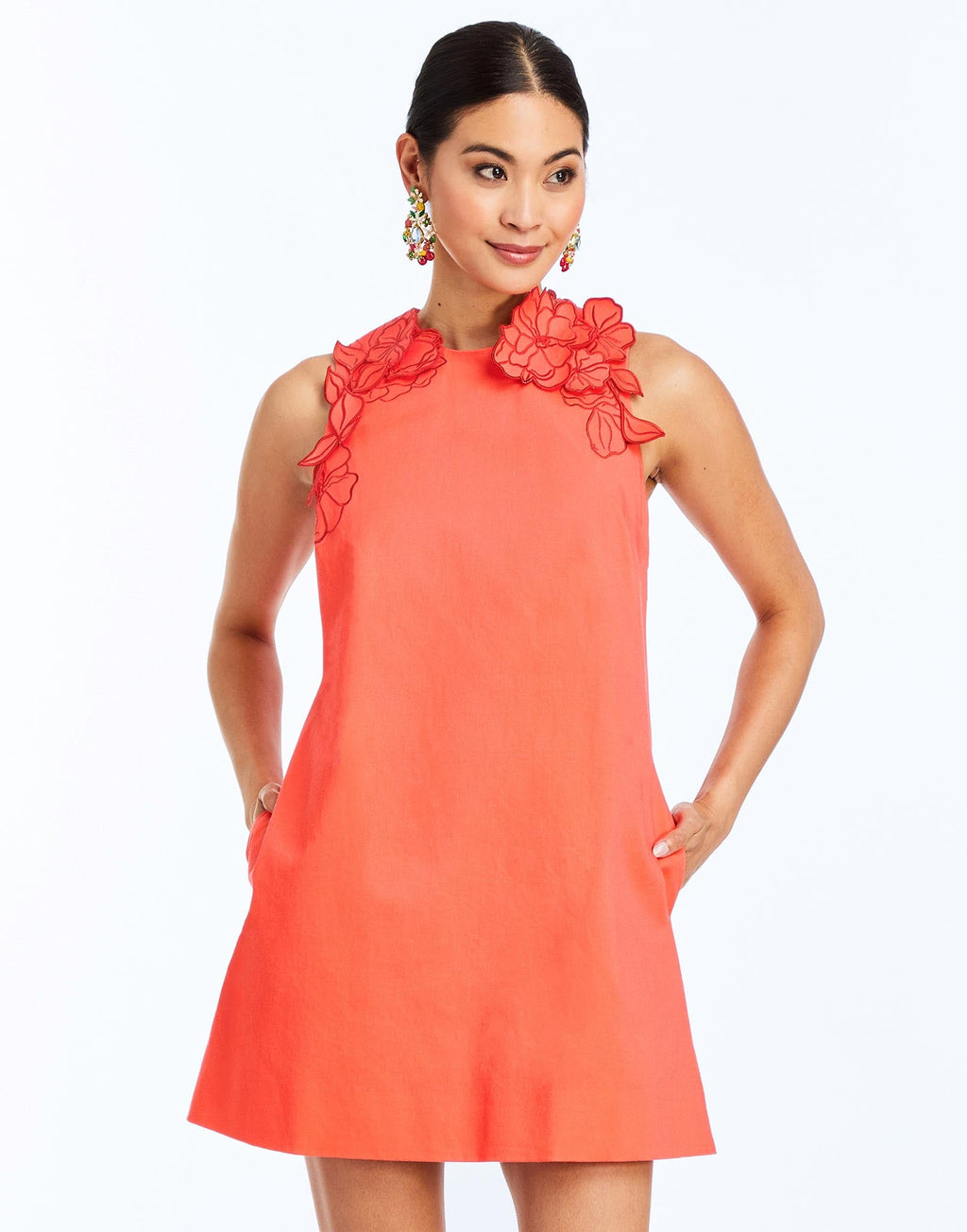 red shift mini dress No Comparison Red Floral Embroidered Mini Shift Dress