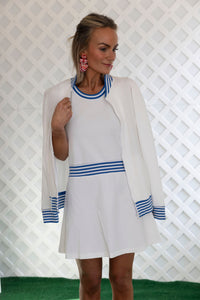 Ashby Dress in Bright White with Cadet Blue Stripe