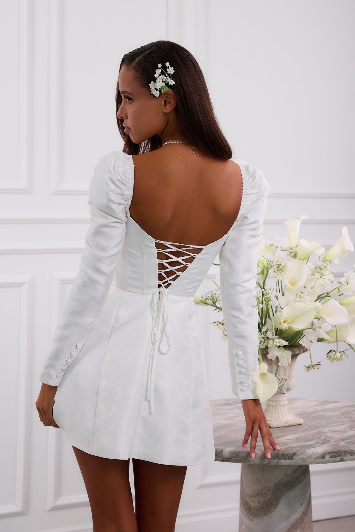 The Kate Dress in White Windsor Brocade