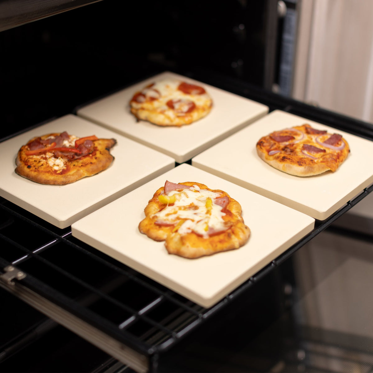 Cordierite Square Pizza Stone in Beige, Set of 4
