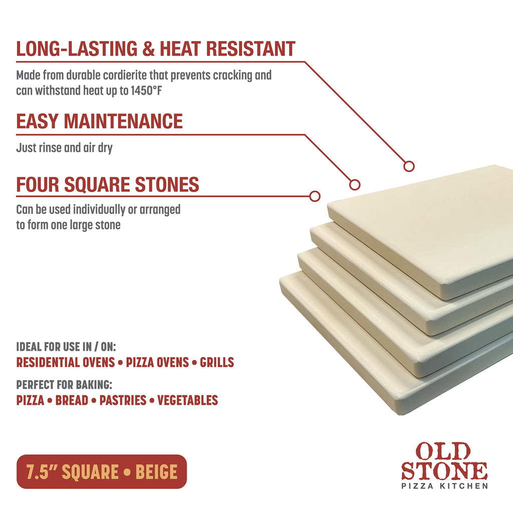 Cordierite Square Pizza Stone in Beige, Set of 4