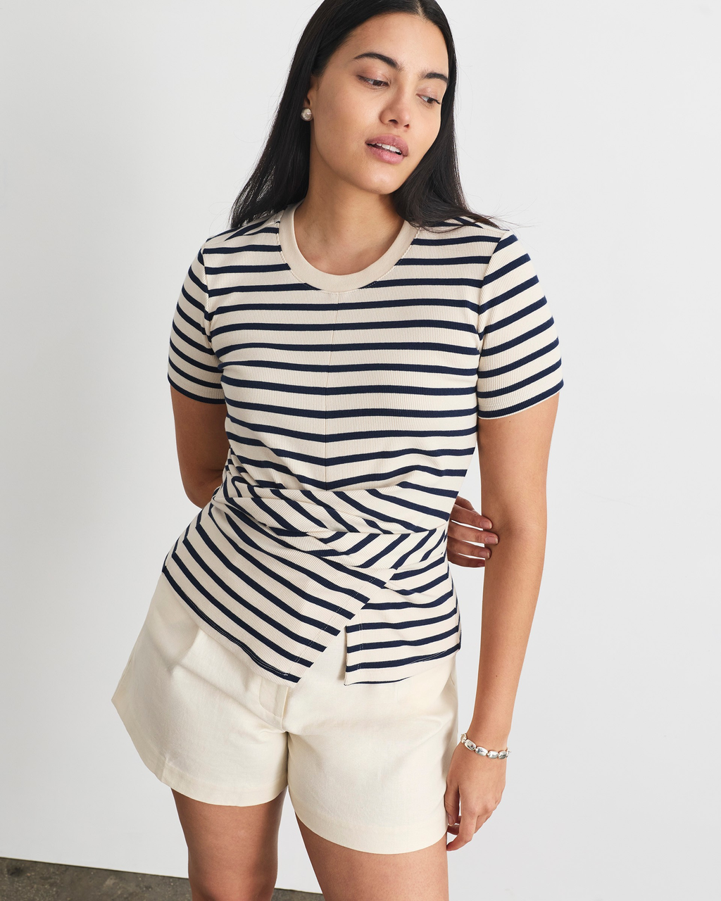 Kelsey Top in Cream/Classic Navy Multi