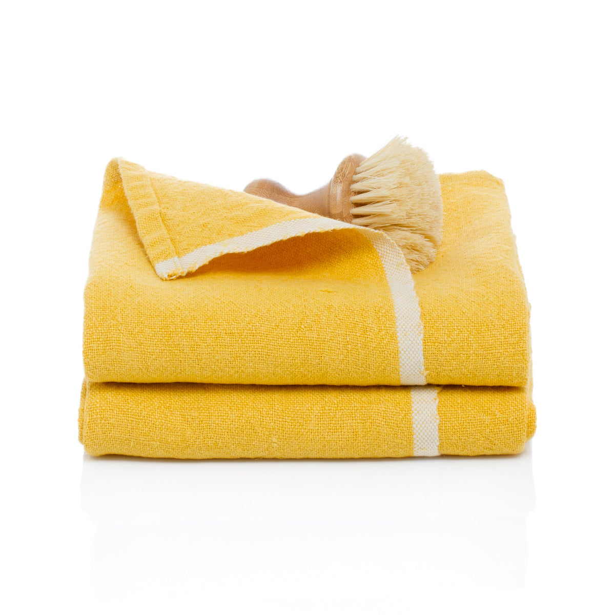 Chunky Linen Towels in Mustard, Set of 2