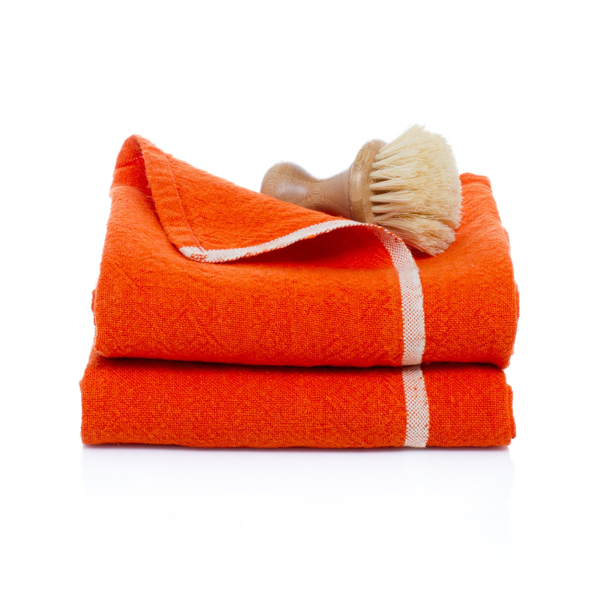 Chunky Linen Towels in Orange, Set of 2