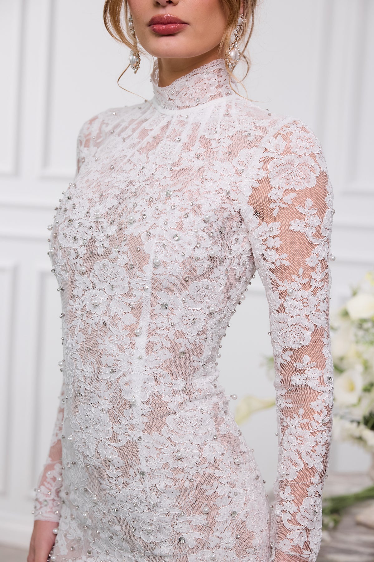 The Kiara Dress in White Chantilly Lace