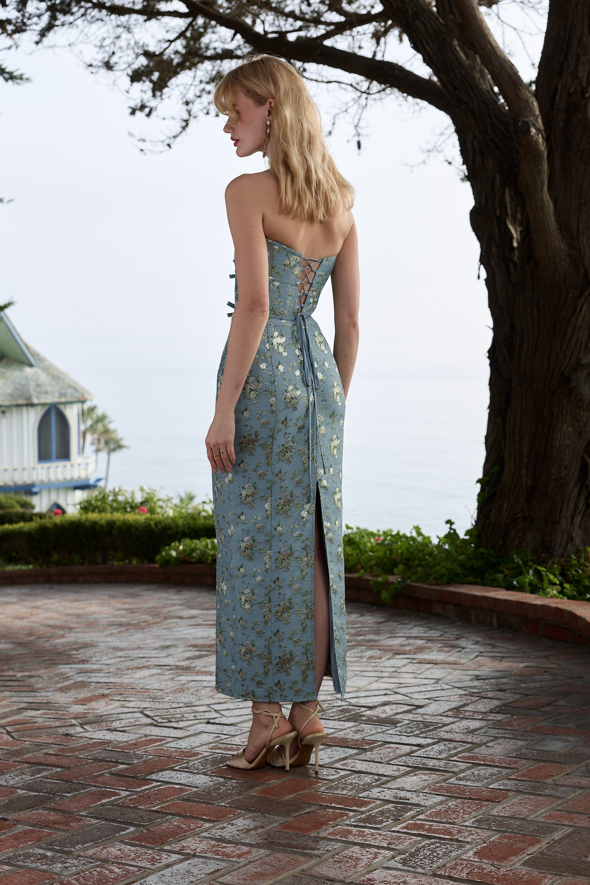 The Kim Dress in Slate Blue Cheverny Brocade