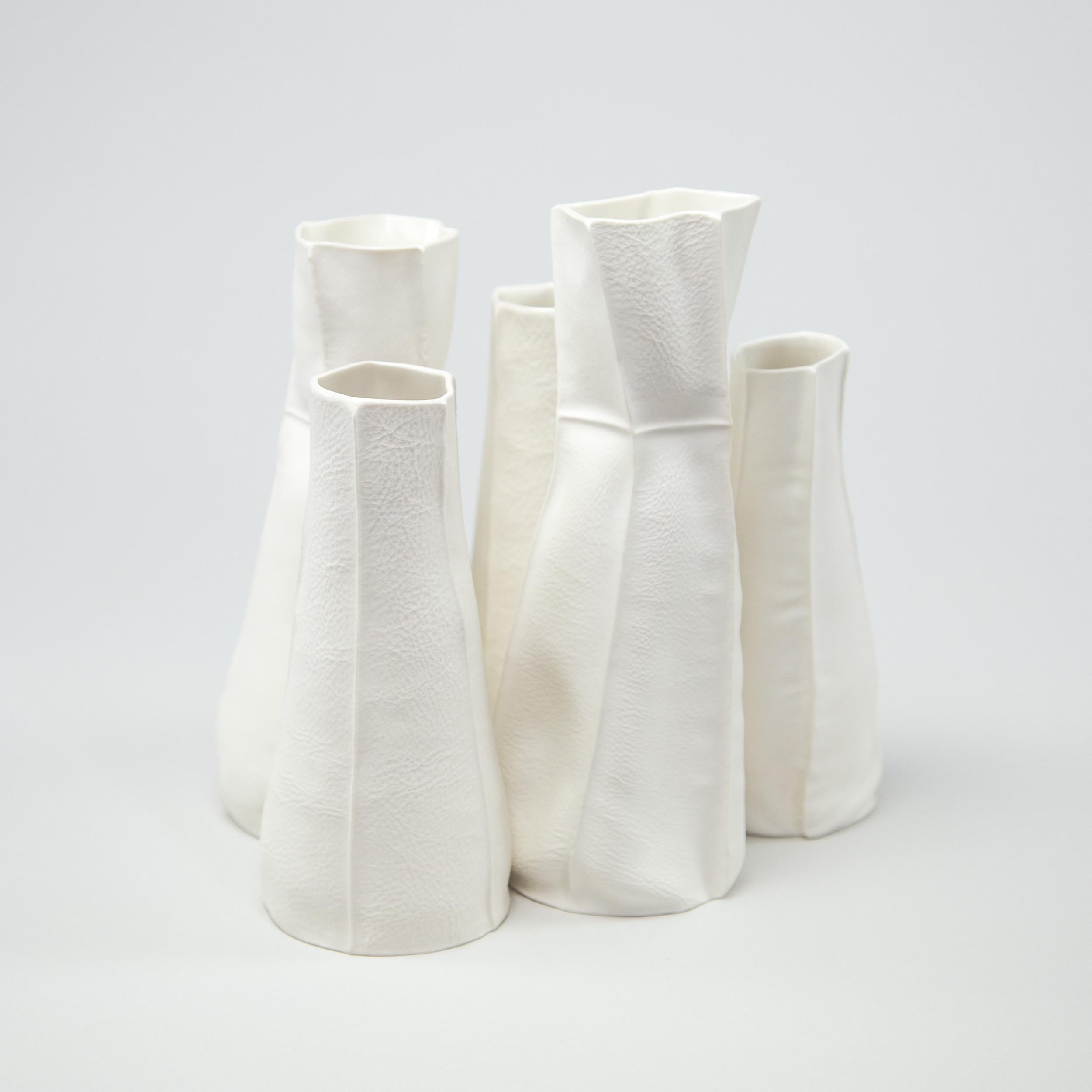 Cluster of 5 Organic White Kawa Vases, Porcelain, Set of 5
