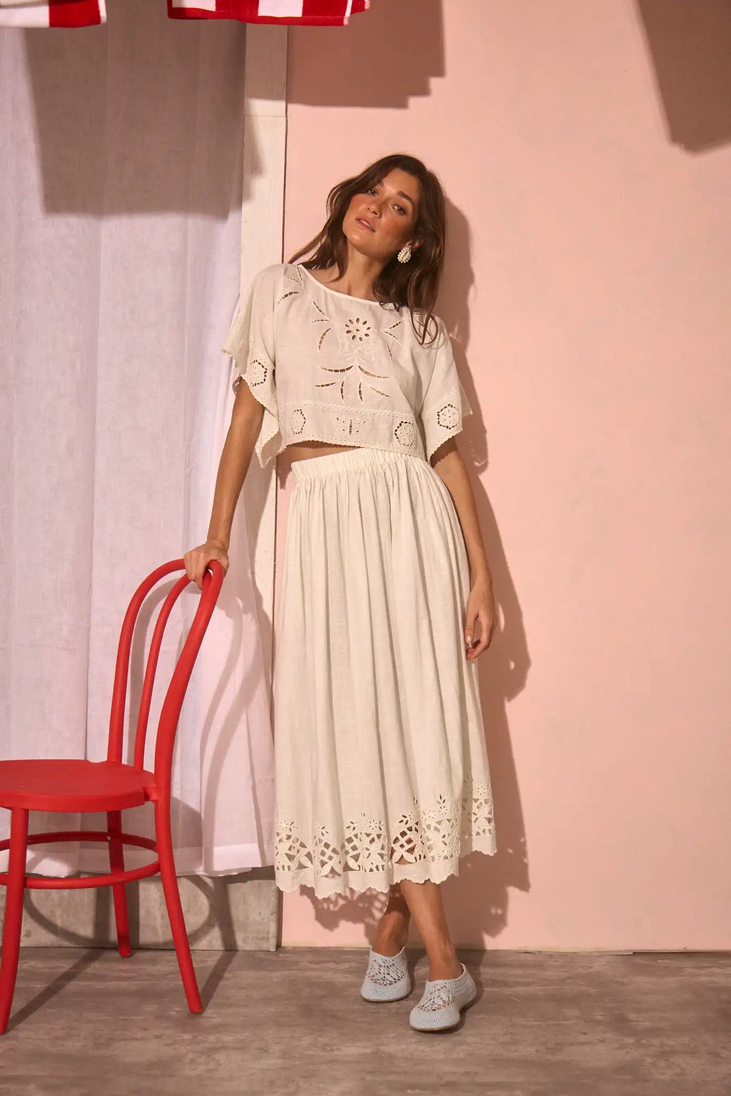 The Keira Top in White paired with matching Tatum Skirt.