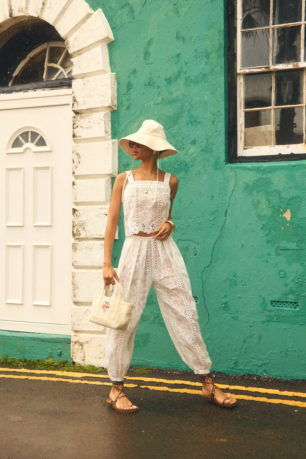 The Calloway Pant in White paired with matching Kelsey Top.