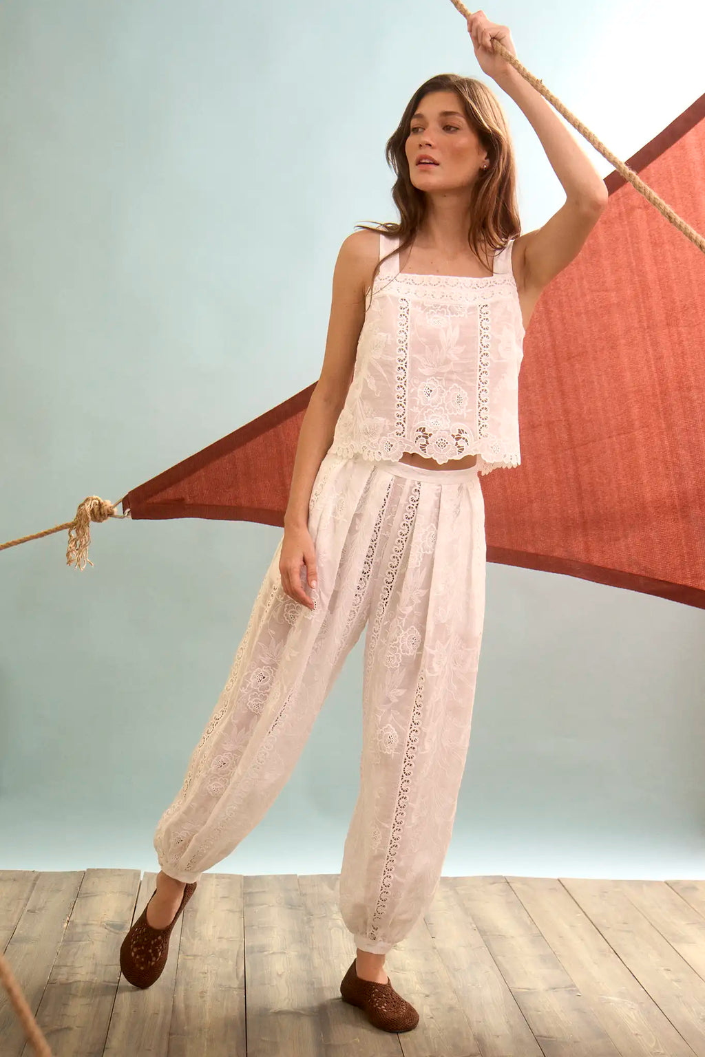The Calloway Pant in White paired with matching Kelsey Top.