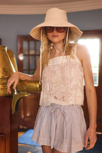The Kitty Short in Starlight Embellished Stripe paired with Kelsey Top.