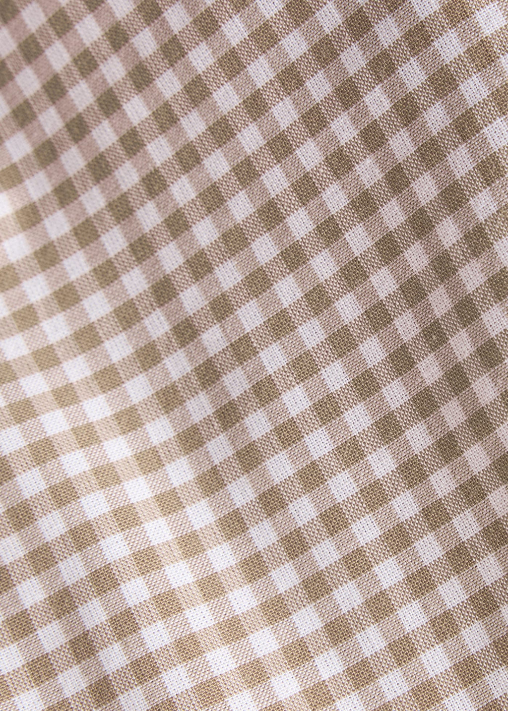 Little English traditional children's clothing. Tan and white Khaki Gingham fabric swatch