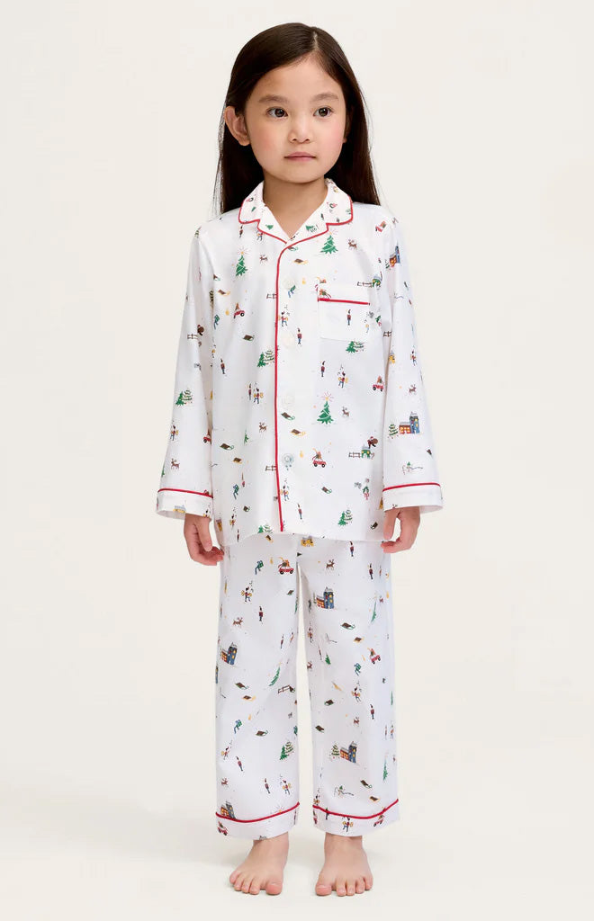 Kid’s Twill Pajama Set in Holiday Town