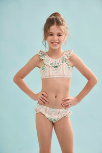 The Kids Two-Piece Swimset in Pink Trellis.