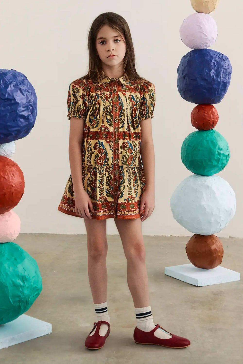 The Kids Drifter Dress in Amber Glen Cream. 