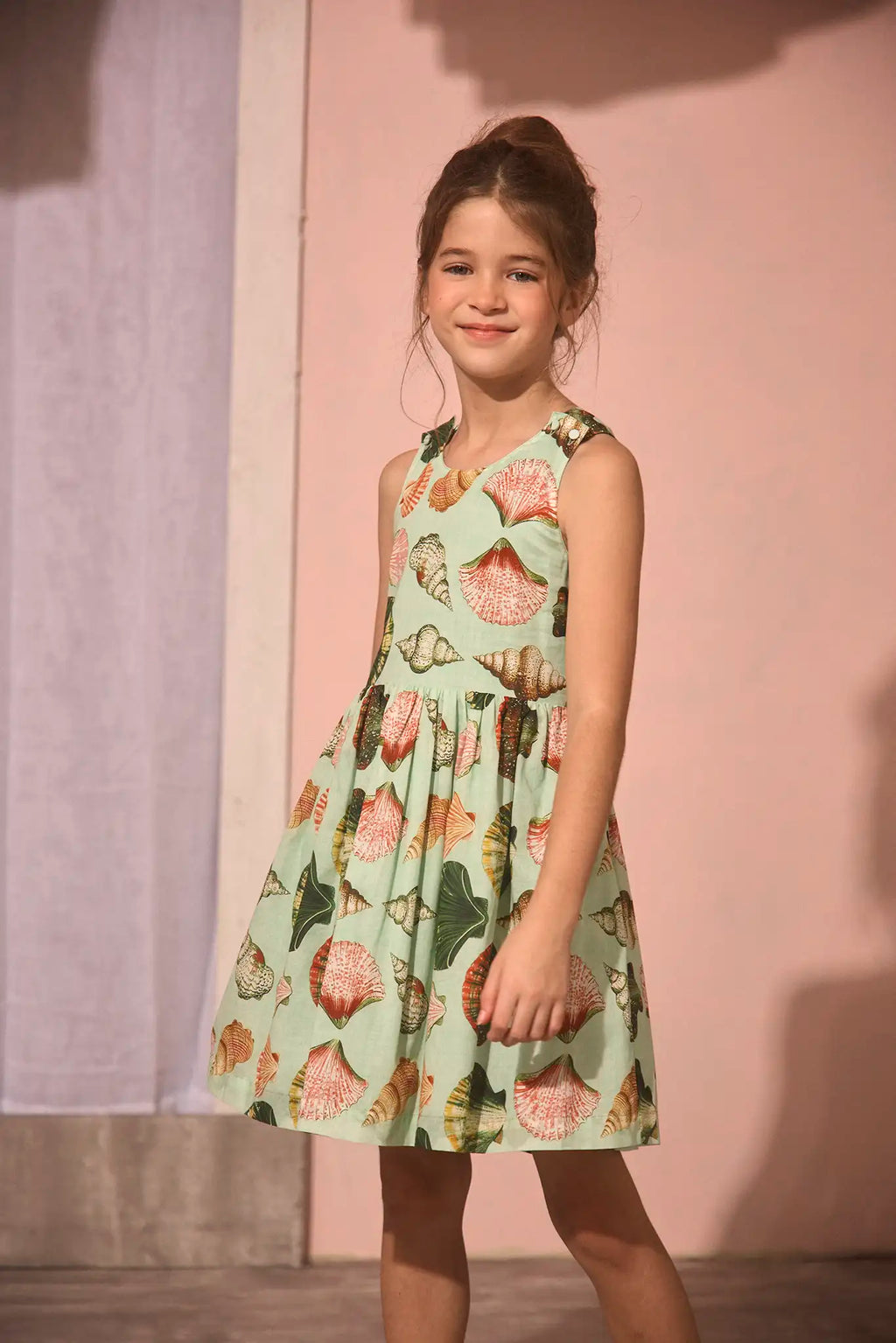 The Kids June Dress in Somers Shell Mint.