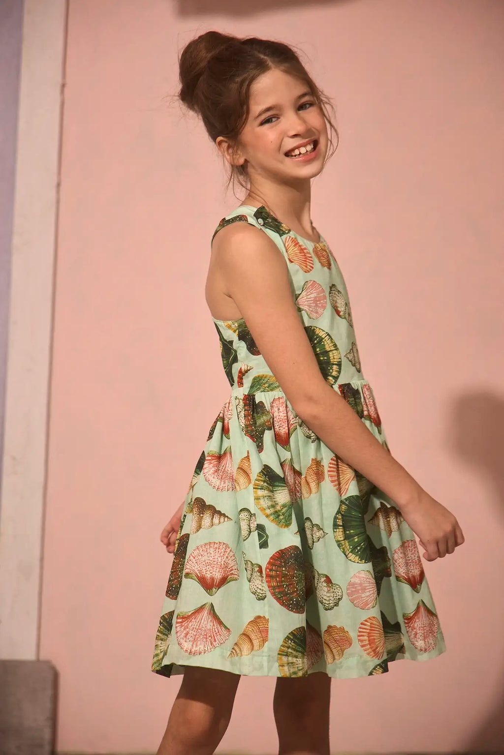 The Kids June Dress in Somers Shell Mint.