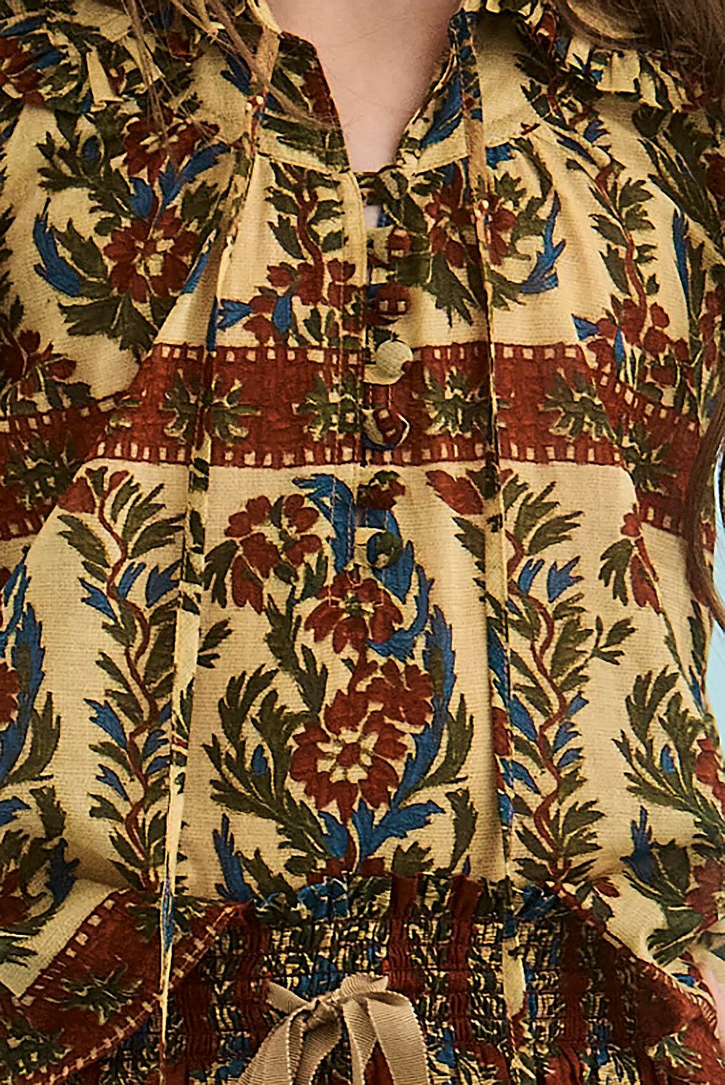 Close up of the Kids Mayfair Blouse in Amber Glen Cream. 