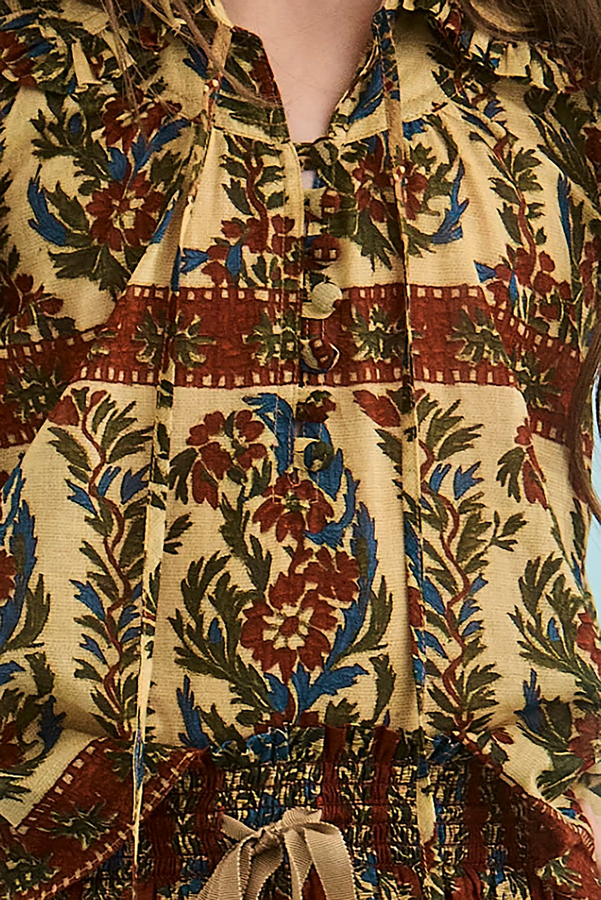 Close up of the Kids Mayfair Blouse in Amber Glen Cream. 