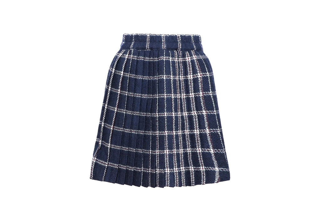 Front view of Kids Pattie Skirt in St Andrews Check showcasing pleated Italian checkered wool and fixed waistband on white background