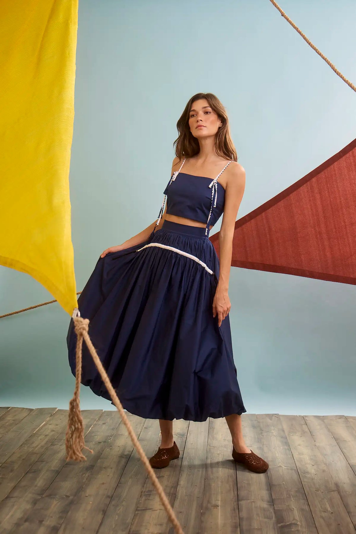 The Allegra Skirt in Navy paired with Kiki Top in Navy.