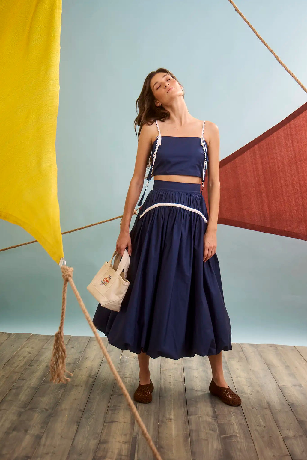 The Allegra Skirt in Navy paired with Kiki Top in Navy.
