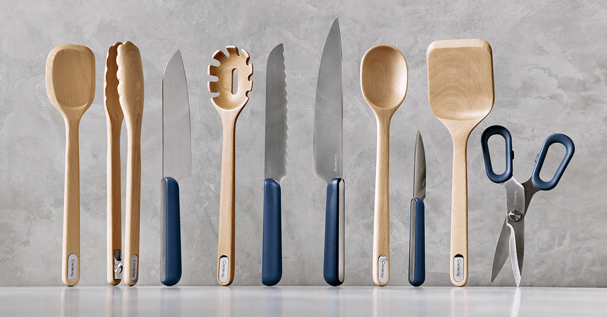 Cooking Utensils and Knife Block Set - CREAM