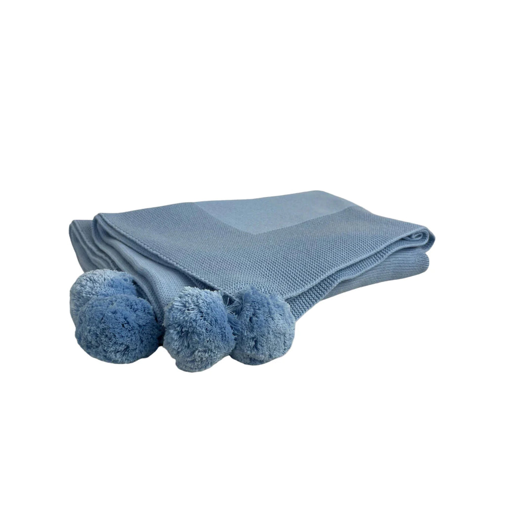 Knit Baby Blanket with PomPoms