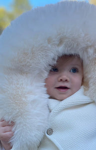 Knit Jacket with Removable Fur Hood in Cream