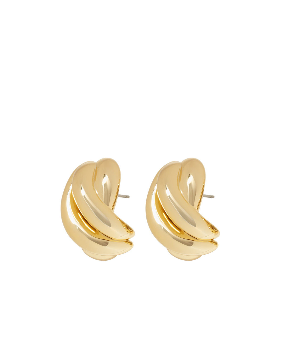 Front view of The Knot Earrings showcasing gold-tone twisted knot design with post backs on white background
