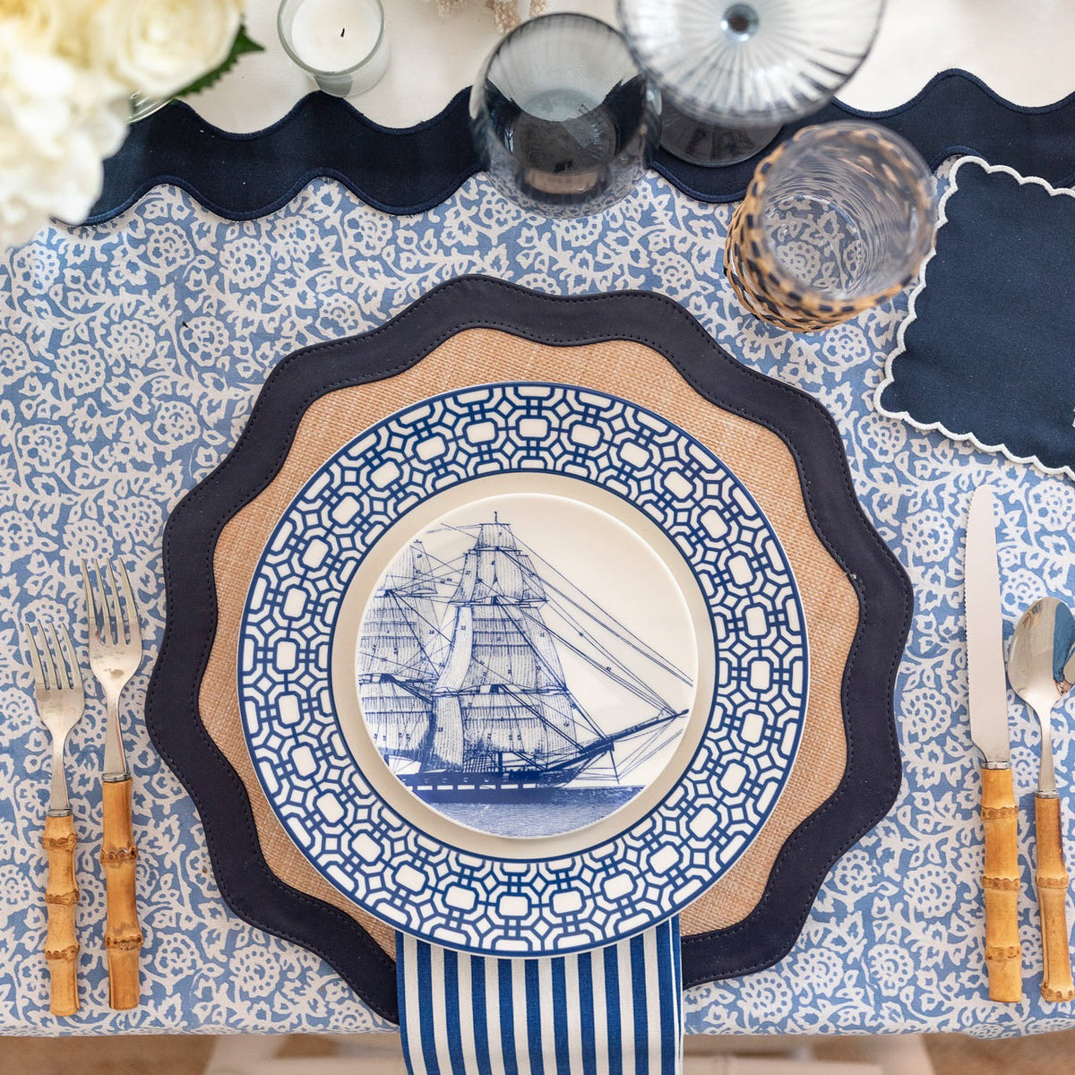 Pinstripe Dinner Napkins in Blue, Set of 4