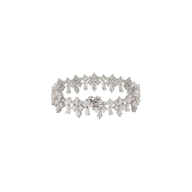 Front view of Diamond Fleur-De-Lys Bracelet with varied simulated white diamond cuts on white background