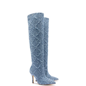 Kate Slouch Boot In Fringe Stellar Denim