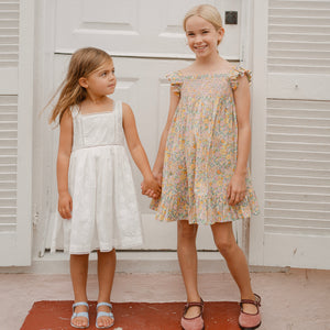 Girls White Square Neck Dress