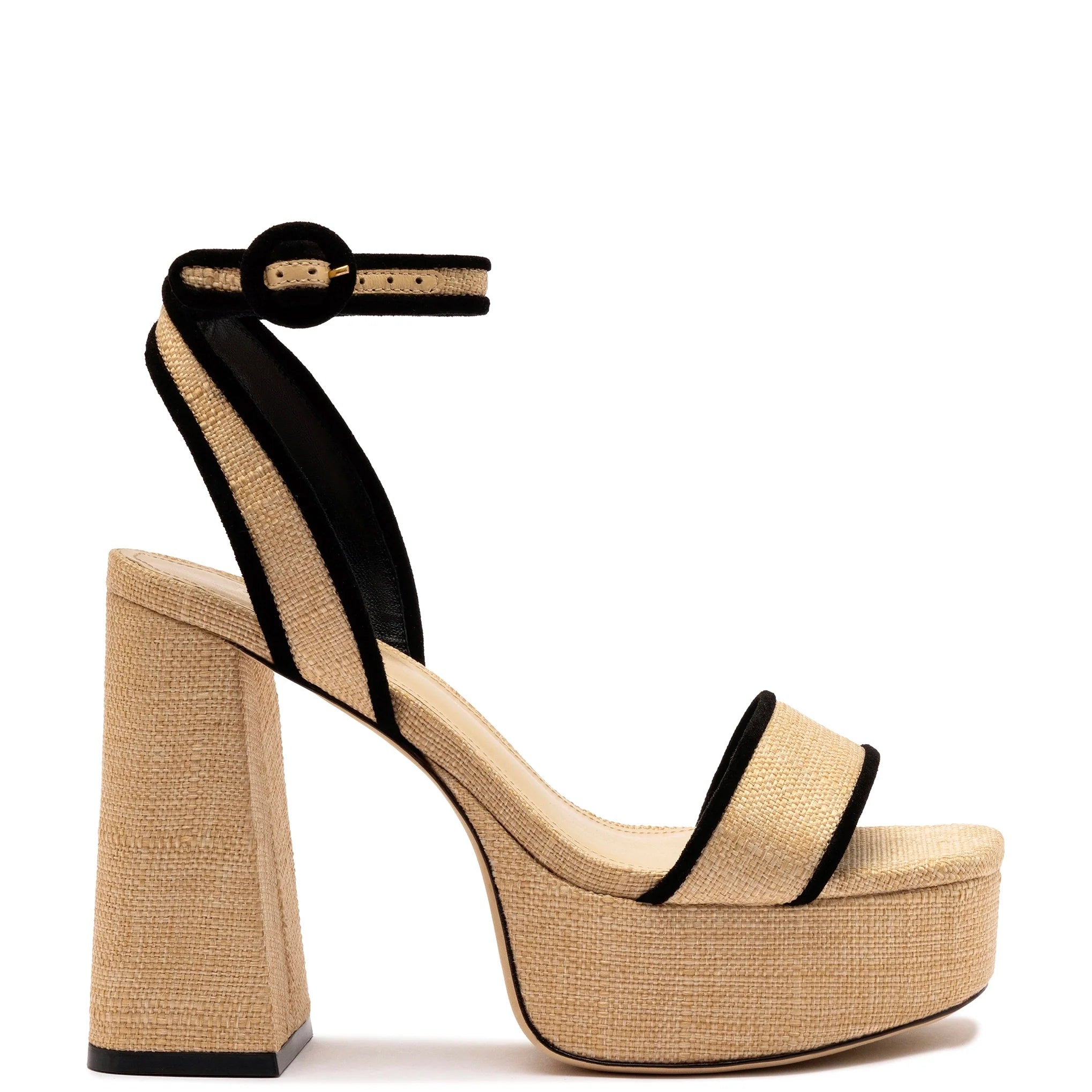 Dolly Sandal in Beige Raffia & Black Trimming