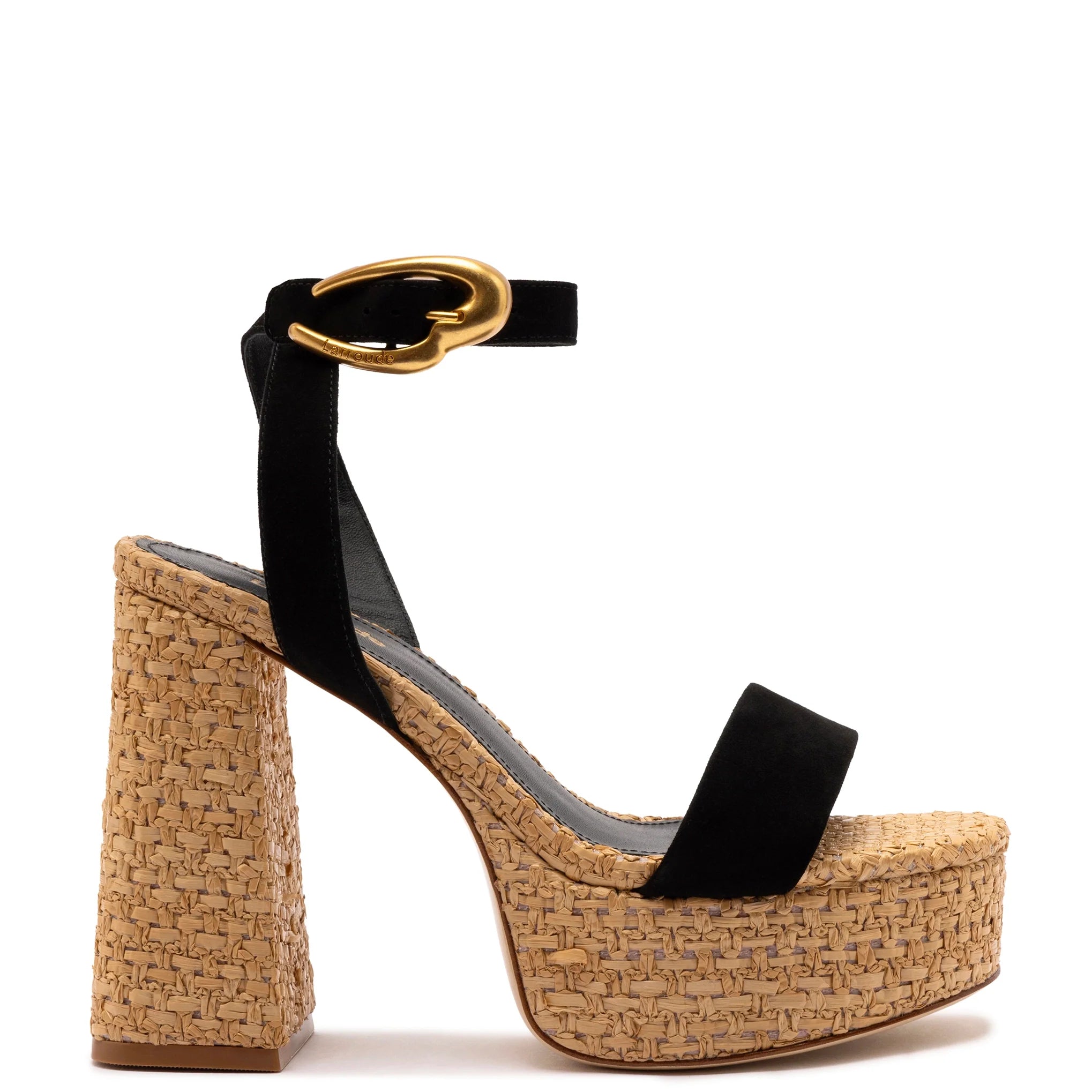 Dolly Verona Sandal in Black Suede & Natural Raffia