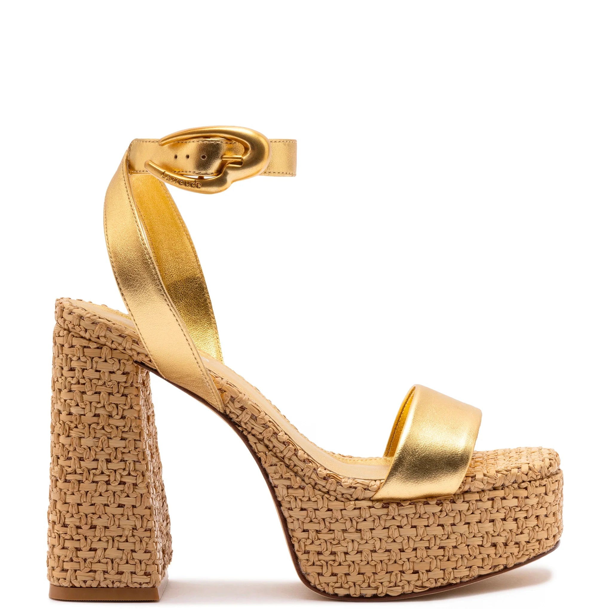 Dolly Verona Sandal in Gold Metallic Leather & Natural Raffia